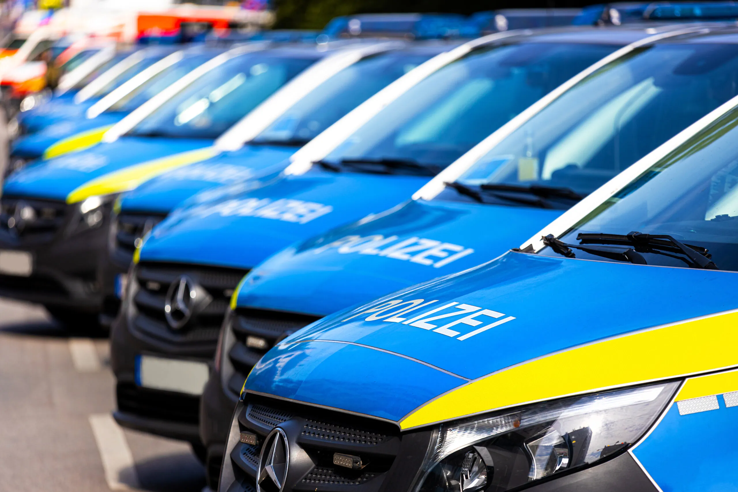 frankfurt, hesse, germany - 18 06 2024: many german police cars in a row background